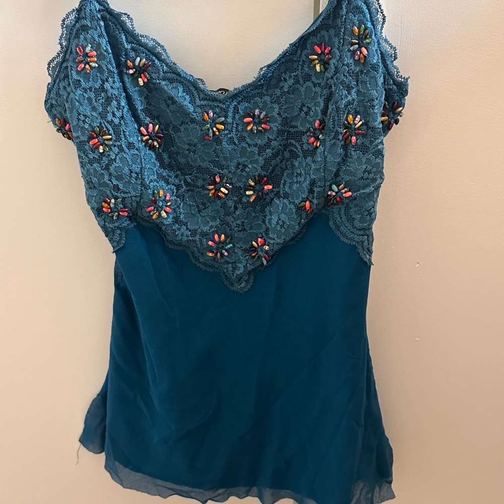 Embroidered Lace Fabric with Multicolor Beads